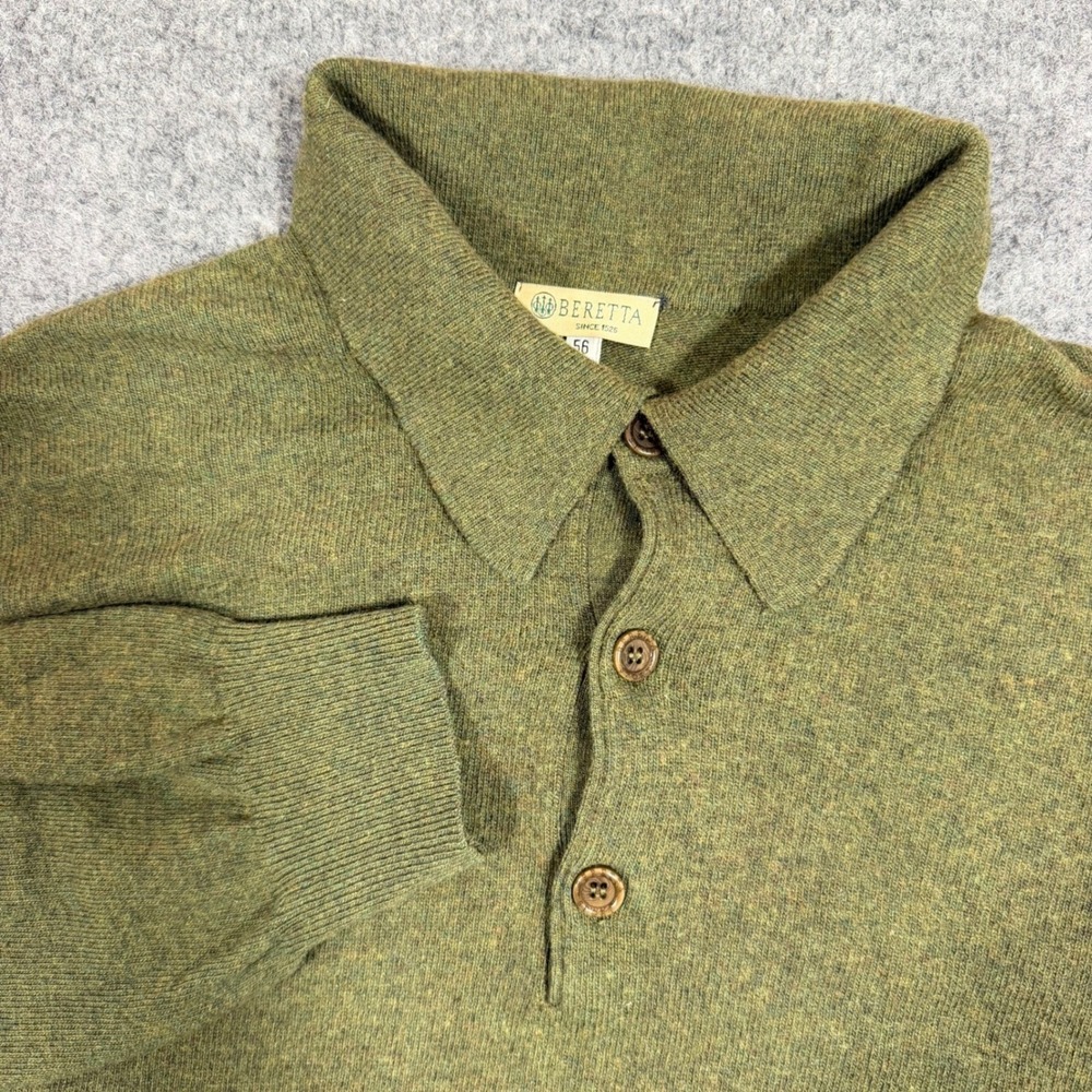 Beretta Polo Sweater Cashmere Merino Wool Mens 56 (Fit L) Green EUC